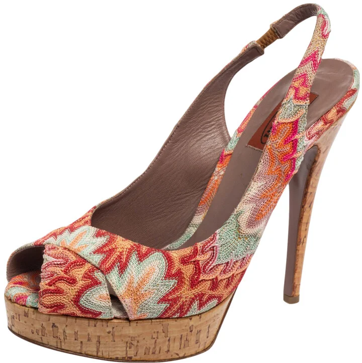 Missoni Multicolor Weave Fabric Peep-Toe Platform Slingback Sandals Size 39