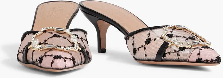 Missy 45 leather-trimmed embroidered mesh mules - Image 2