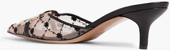 Missy 45 leather-trimmed embroidered mesh mules - Image 3