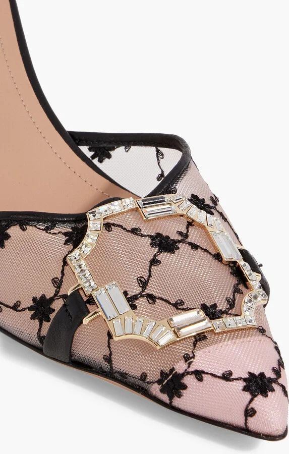 Missy 45 leather-trimmed embroidered mesh mules - Image 4