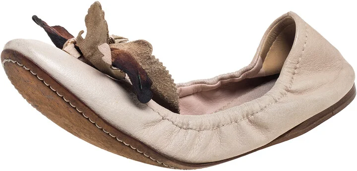 Miu Miu Beige Leather Embellished Flats Size 38