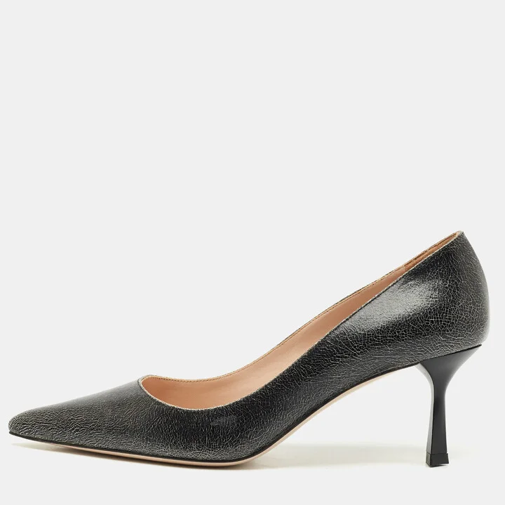 Miu Miu Black Crackled Leather Pointed Toe Pumps Size 35