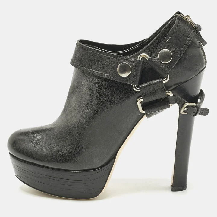 Miu Miu Black Leather Buckle heels Booties Size 41