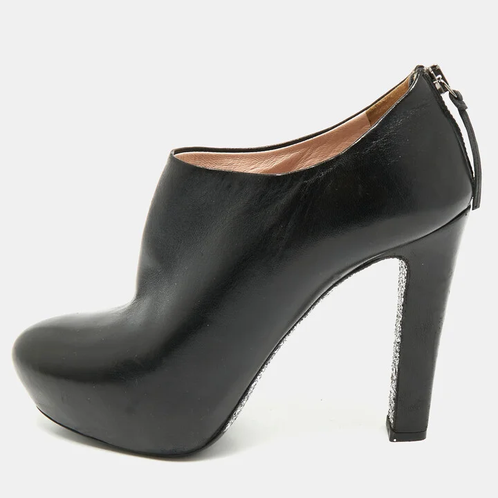 Miu Miu Black Leather Glitter heels Booties Size 38