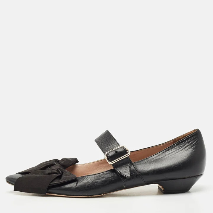 Miu Miu Black Leather Mary Jane Bow Ballet Flats Size 40