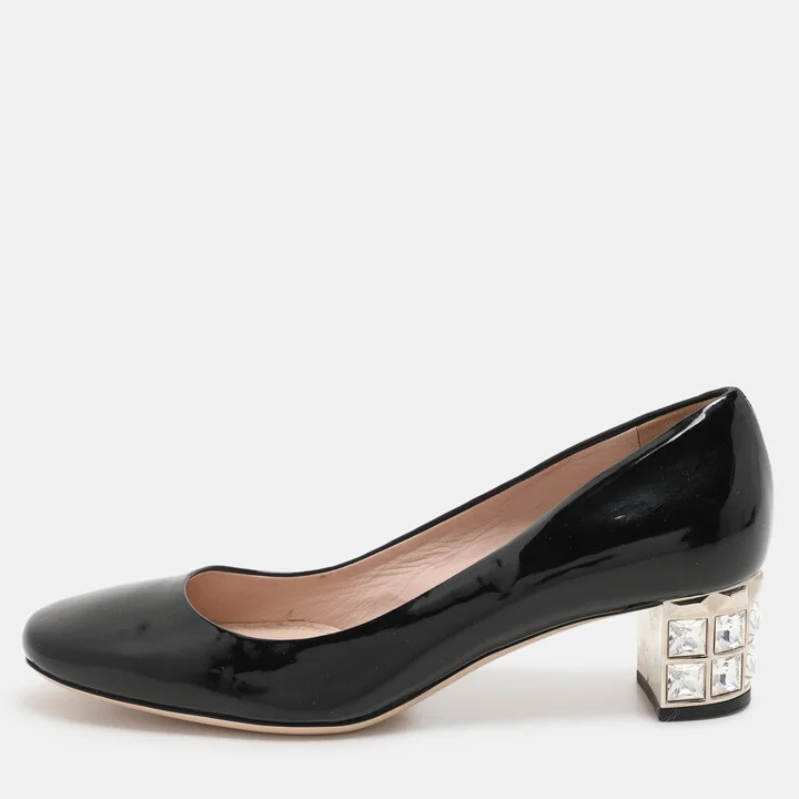 Miu Miu Black Patent Leather Embellished Pumps Size 36.5