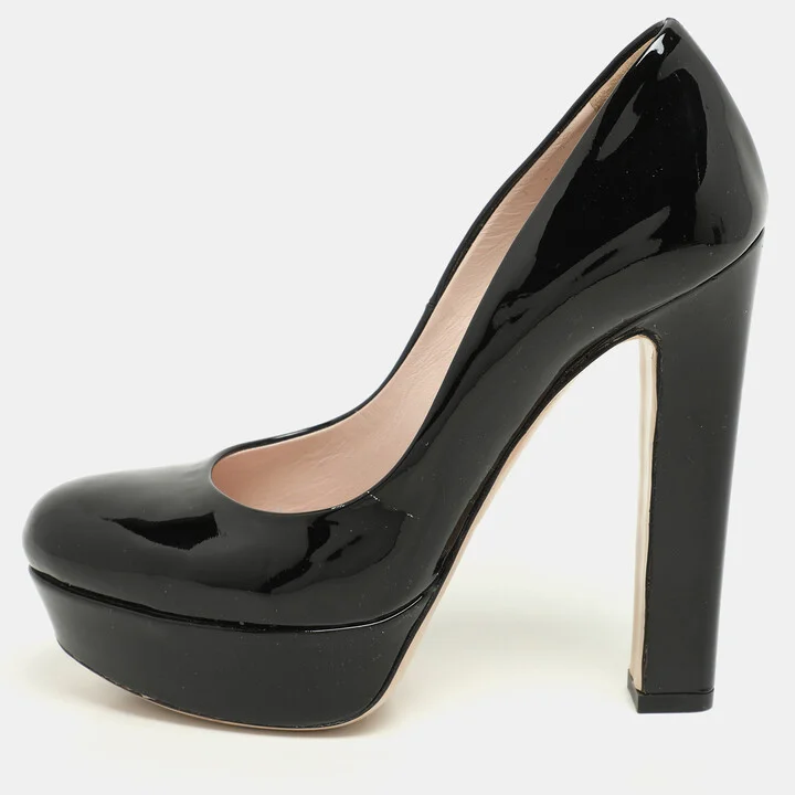 Miu Miu Black Patent Leather Platform Pumps Size 35