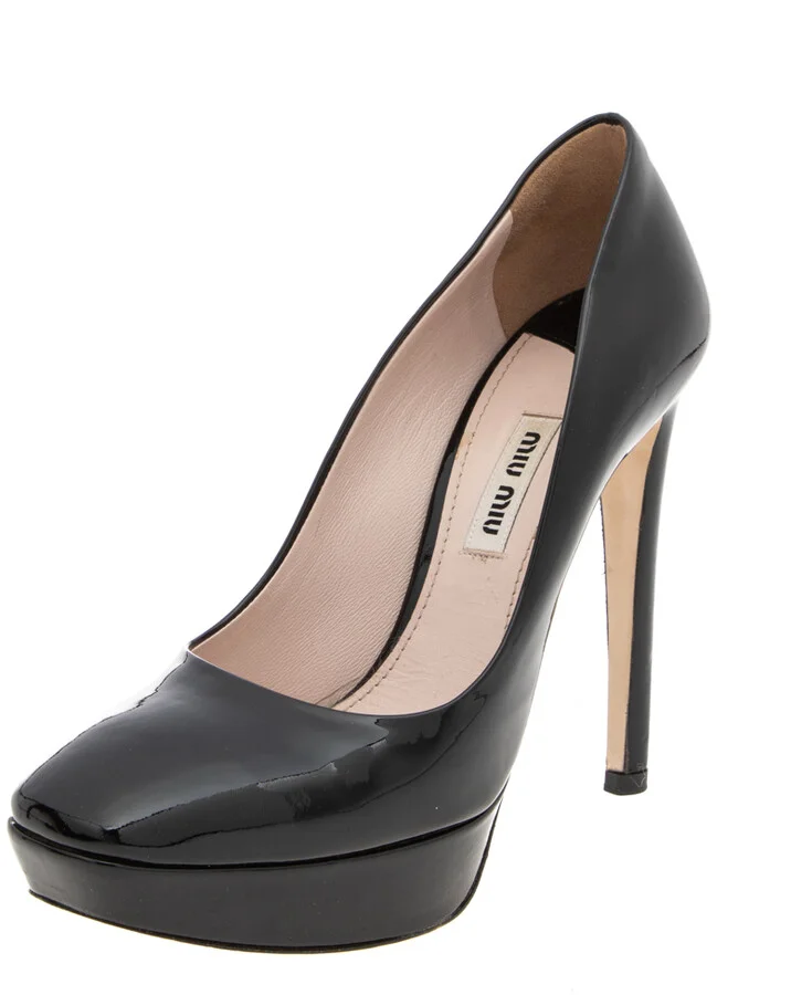 Miu Miu Black Patent Leather Platform Pumps Size 37