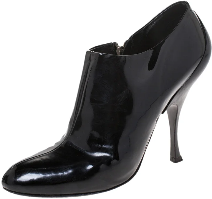 Miu Miu Black Patent Leather Zip Booties Size 40