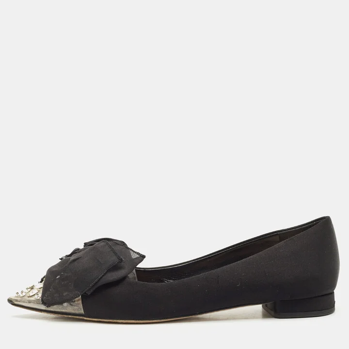Miu Miu Black Satin Crystal Embellished Bow Buckle Ballet Flats Size 40