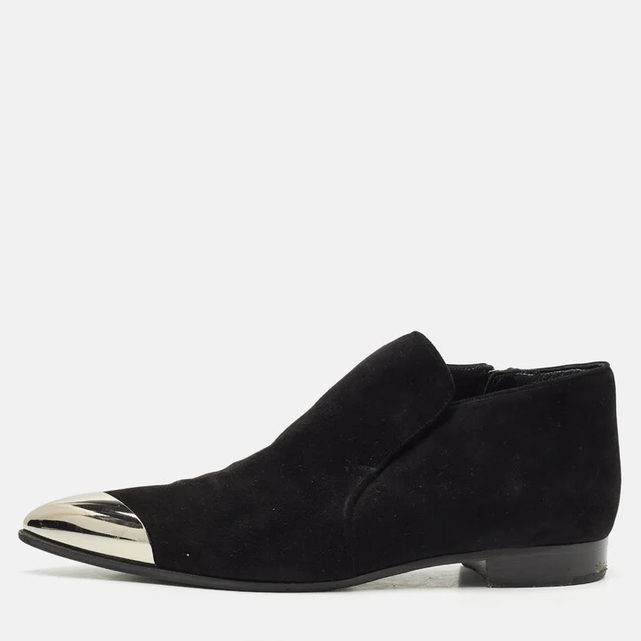 Miu Miu Black Suede and Metal Toe Ankle Boots Size 38