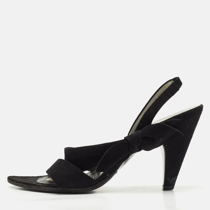 Miu Miu Black Suede Bow Strappy Slingback Sandals Size 38