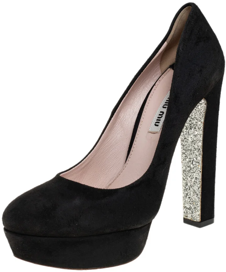 Miu Miu Black Suede Platform Pumps Size 38.5