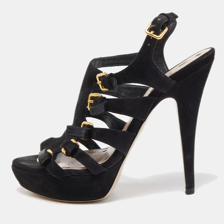 Miu Miu Black Suede Strappy Platform Sandals Size 36