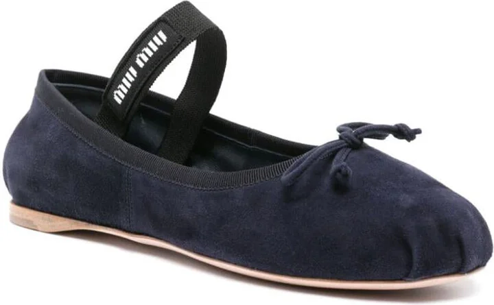 Miu Miu Bow-Detail Suede Ballerina Shoes - Image 2