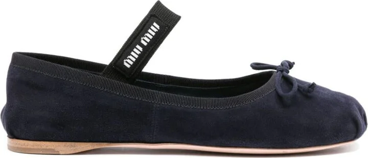 Miu Miu Bow-Detail Suede Ballerina Shoes