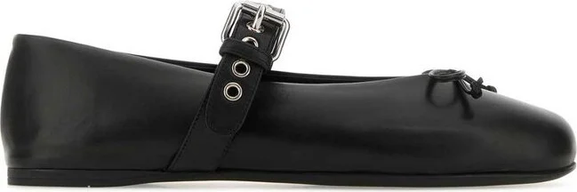 Miu Miu Bow-Detailed Buckled Ballerina Shoes