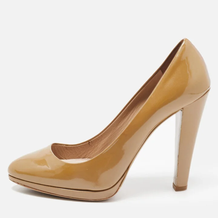 Miu Miu Brown Patent Leather Platform Pumps Size 38.5
