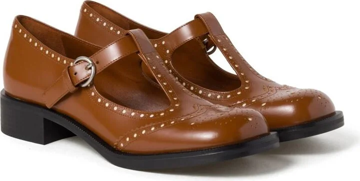 Miu Miu Brushed Leather T-Strap Brogue Shoes - Image 2