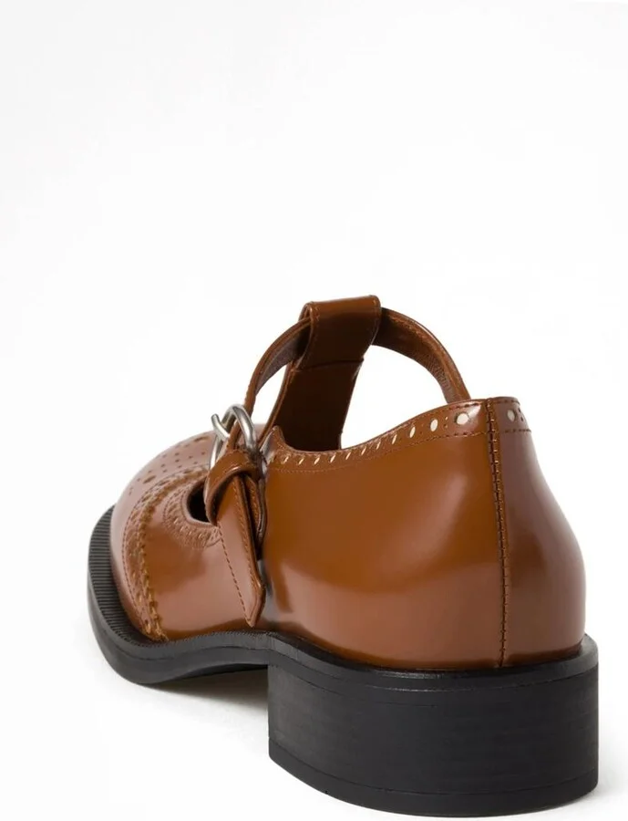 Miu Miu Brushed Leather T-Strap Brogue Shoes - Image 3