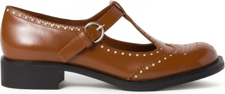 Miu Miu Brushed Leather T-Strap Brogue Shoes