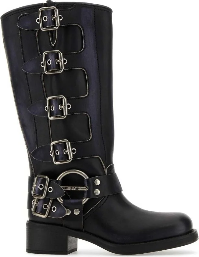 Miu Miu Buckle-Detailed Round Toe Boots