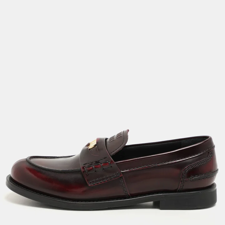 Miu Miu Burgundy Leather Penny Loafers Size 37