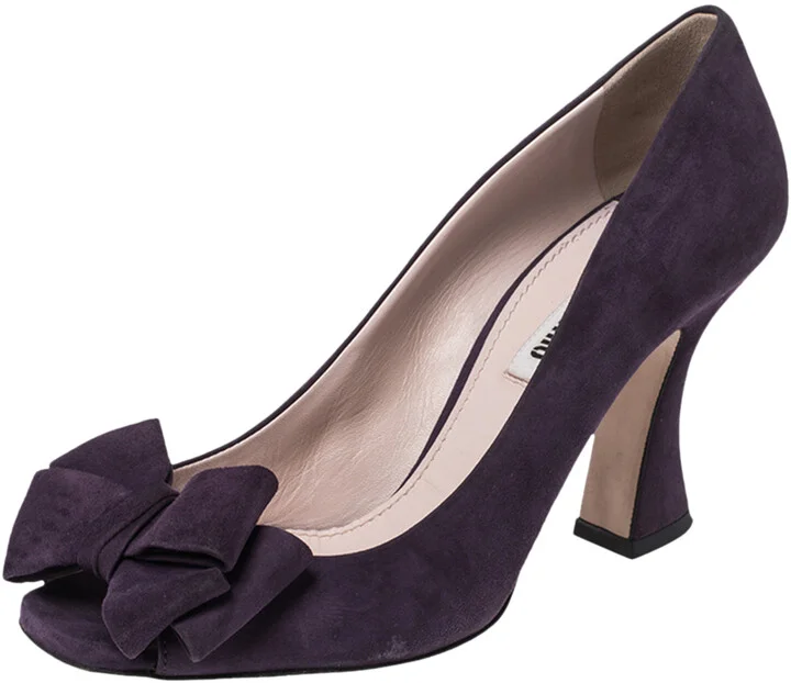 Miu Miu Burgundy Suede Bow Peep Toe Pumps Size 37