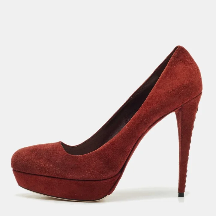 Miu Miu Burgundy Suede Platform Crystal Embellished Heel Pumps Size 40