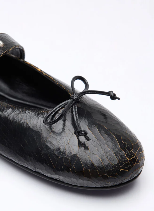 Miu Miu Crackled Leather Ballerina Shoes - Woman Flats Brown Eu - 38 - Image 2