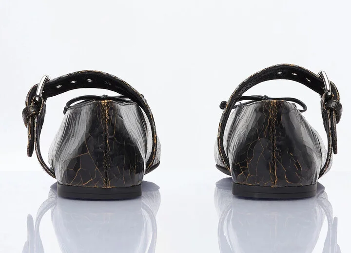 Miu Miu Crackled Leather Ballerina Shoes - Woman Flats Brown Eu - 38 - Image 5