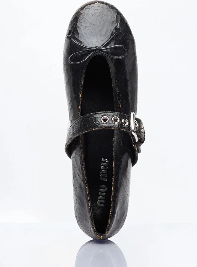 Miu Miu Crackled Leather Ballerina Shoes - Woman Flats Brown Eu - 38 - Image 7