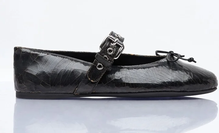 Miu Miu Crackled Leather Ballerina Shoes - Woman Flats Brown Eu - 38