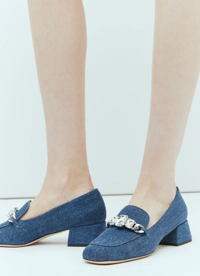Miu Miu Crystal Embellished Denim Pumps - Woman Heels Blue Eu - 37 - Image 5