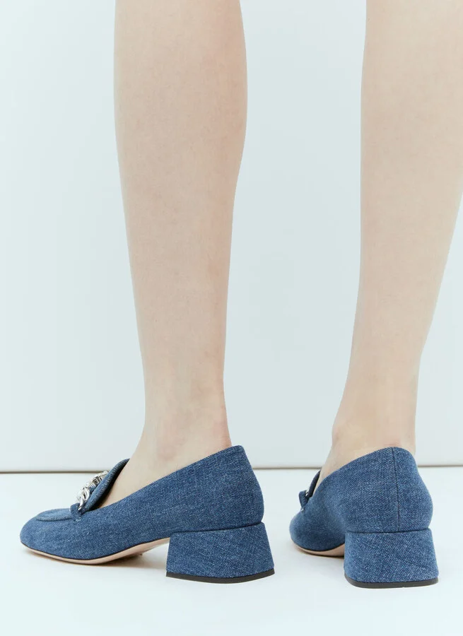 Miu Miu Crystal Embellished Denim Pumps - Woman Heels Blue Eu - 37 - Image 6