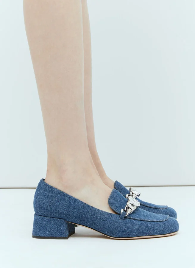 Miu Miu Crystal Embellished Denim Pumps - Woman Heels Blue Eu - 37