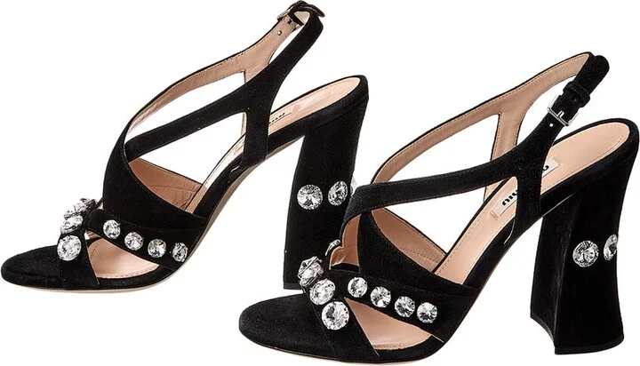 Miu Miu Crystal Suede Sandal (Authentic Pre-Loved) - Image 2