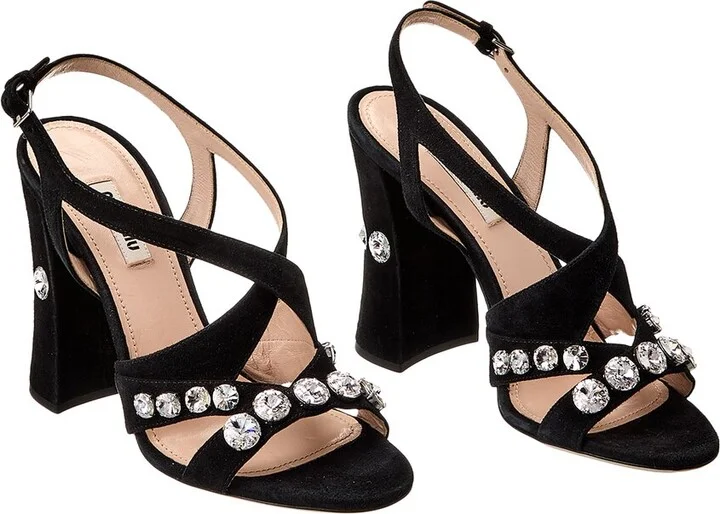 Miu Miu Crystal Suede Sandal (Authentic Pre-Loved)