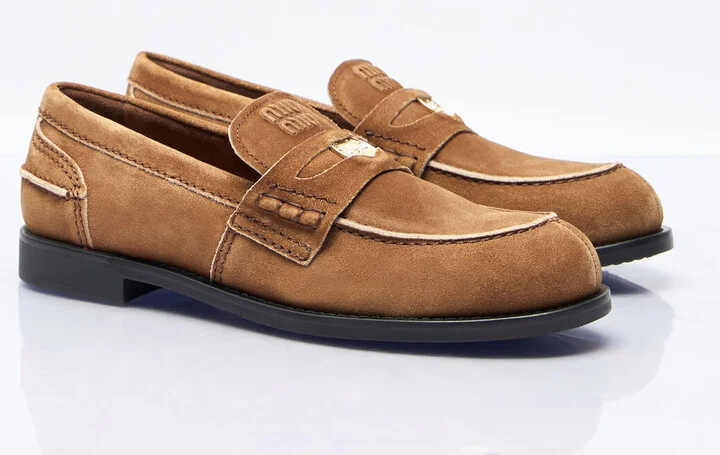 Miu Miu Faded Suede Loafers - Woman Loafers Brown Eu - 36 - Image 3