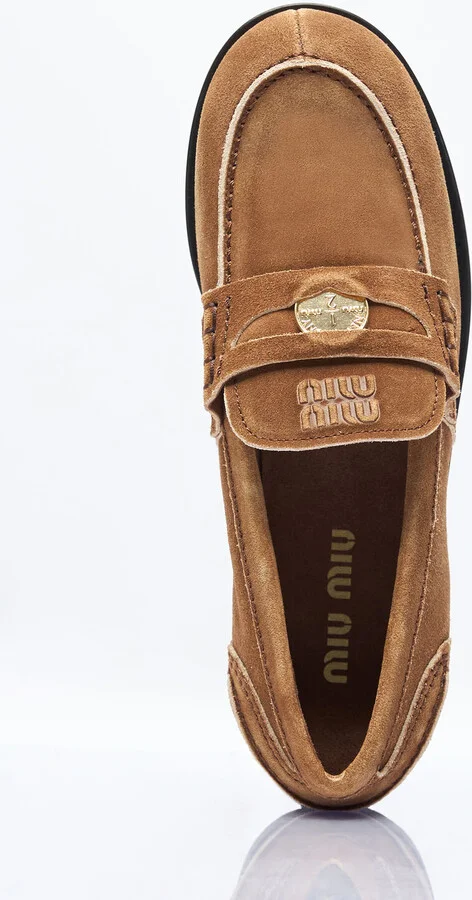 Miu Miu Faded Suede Loafers - Woman Loafers Brown Eu - 36 - Image 7