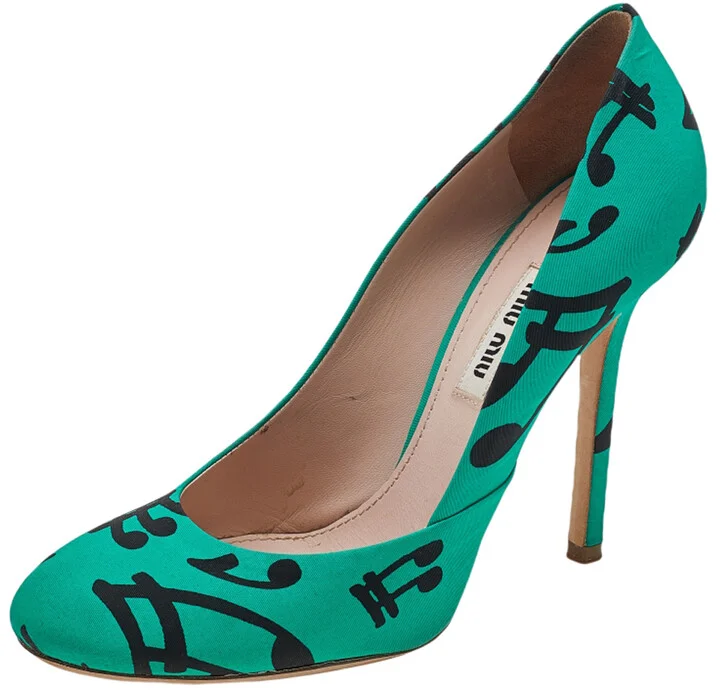 Miu Miu Green/Black Printed Fabric Pumps Size 37