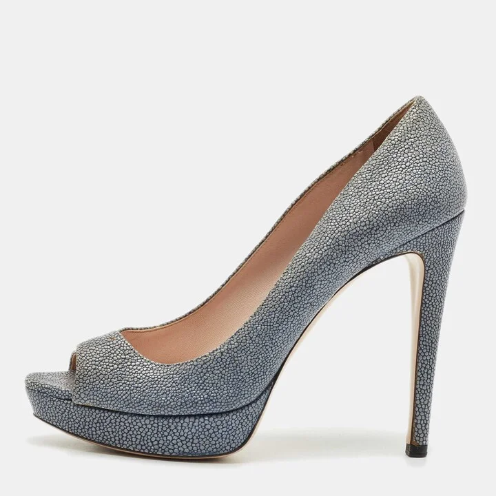 Miu Miu Grey Stingray Leather Platform Pumps Size 38