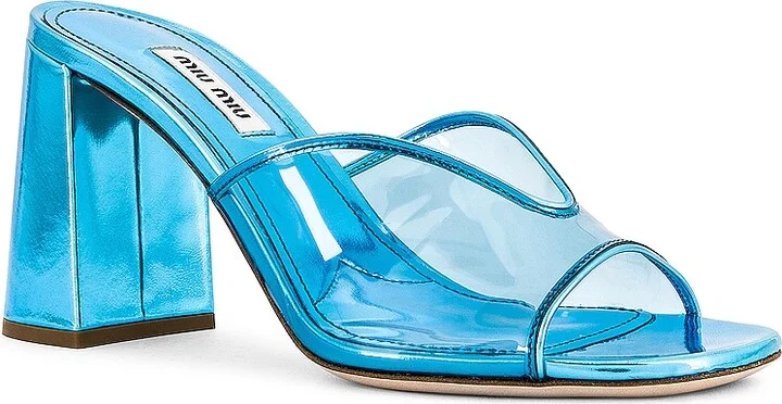 Miu Miu Heeled Mule in Blue - Image 2