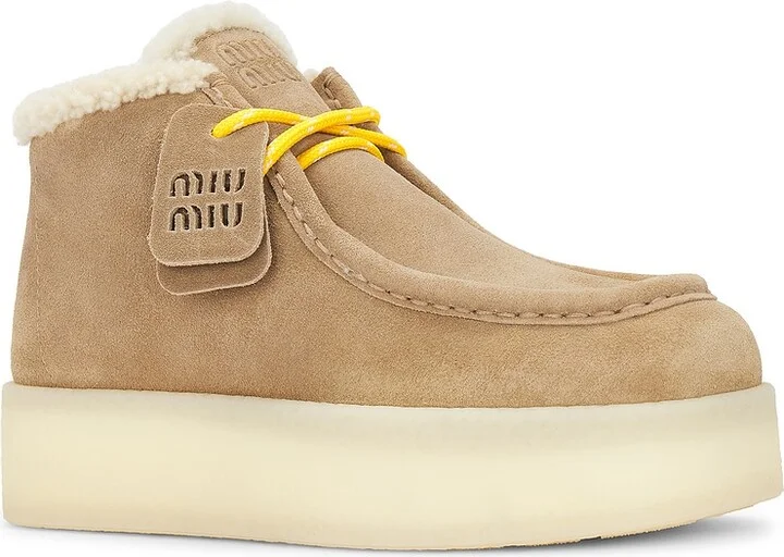 Miu Miu Lace Up Boot in Beige - Image 2