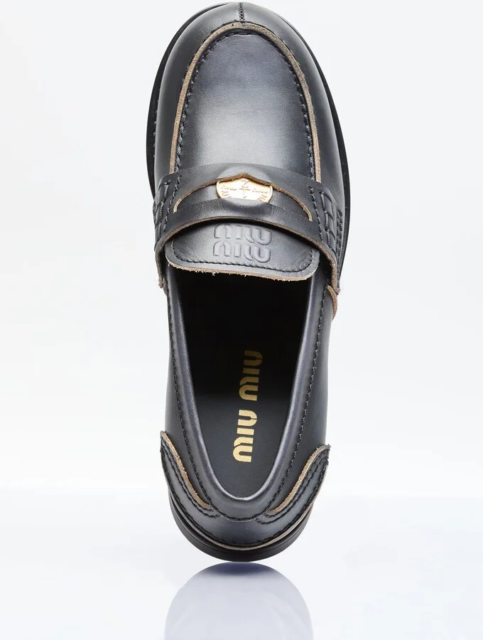 Miu Miu Leather Penny Loafers - Woman Loafers Black Eu - 39 - Image 7