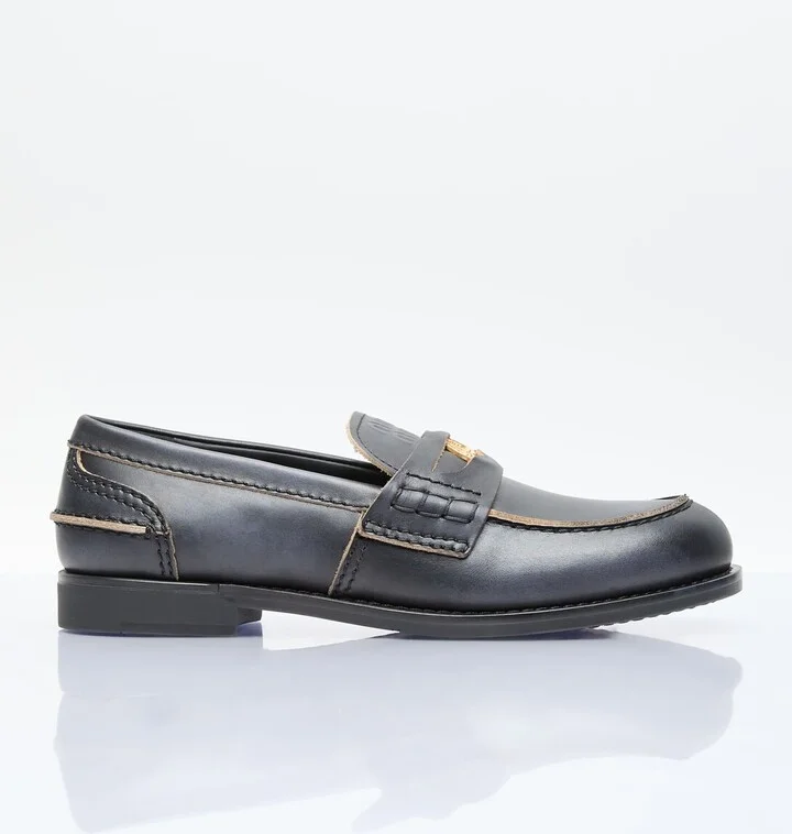 Miu Miu Leather Penny Loafers - Woman Loafers Black Eu - 39