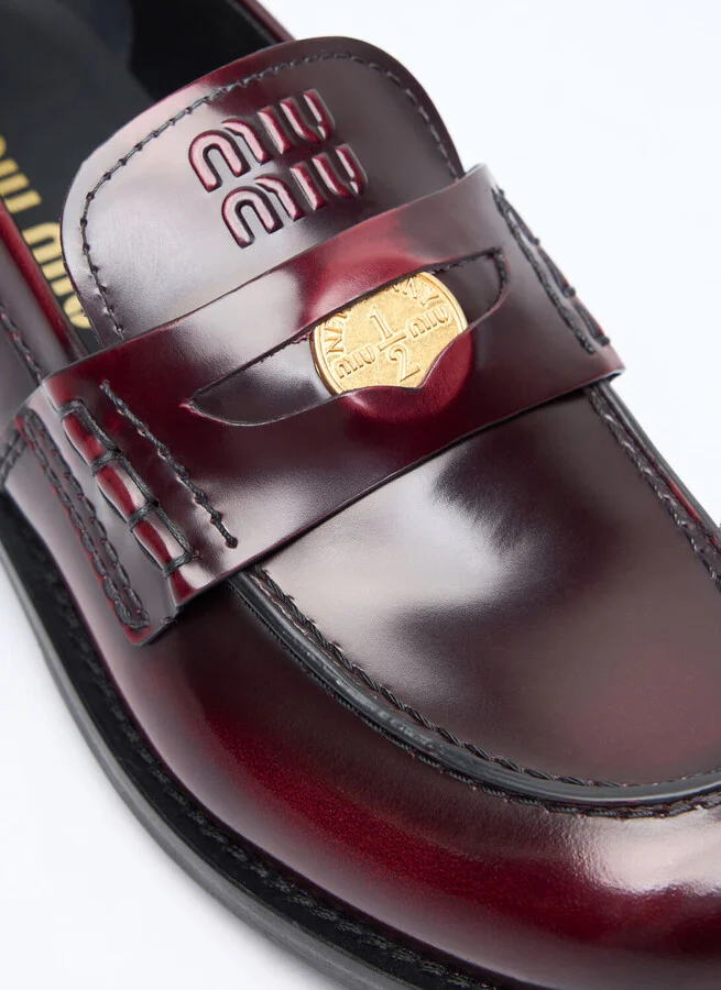 Miu Miu Leather Penny Loafers - Woman Loafers Burgundy Eu - 37 - Image 2