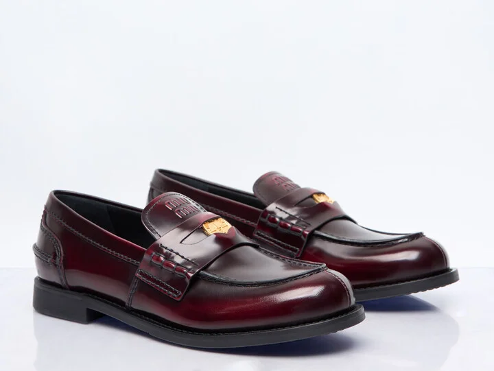 Miu Miu Leather Penny Loafers - Woman Loafers Burgundy Eu - 37 - Image 3