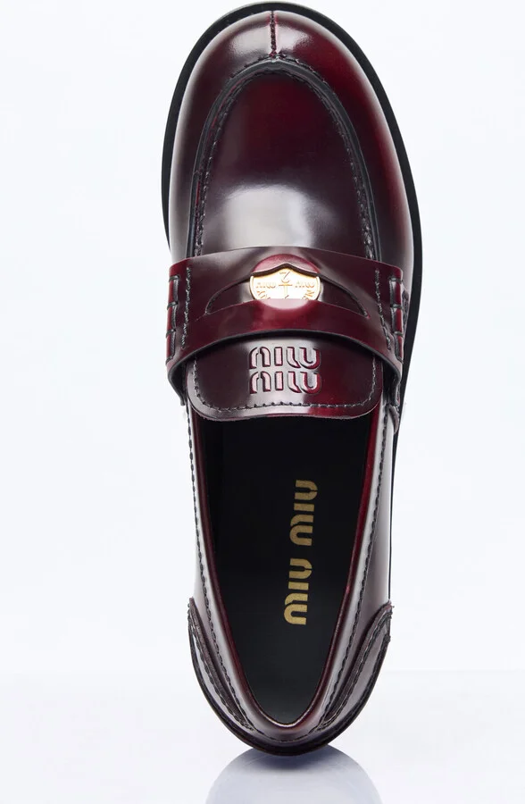 Miu Miu Leather Penny Loafers - Woman Loafers Burgundy Eu - 37 - Image 7