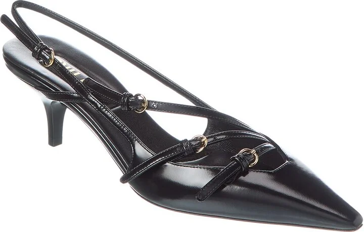 Miu Miu Logo Brushed Leather Slingback Pump